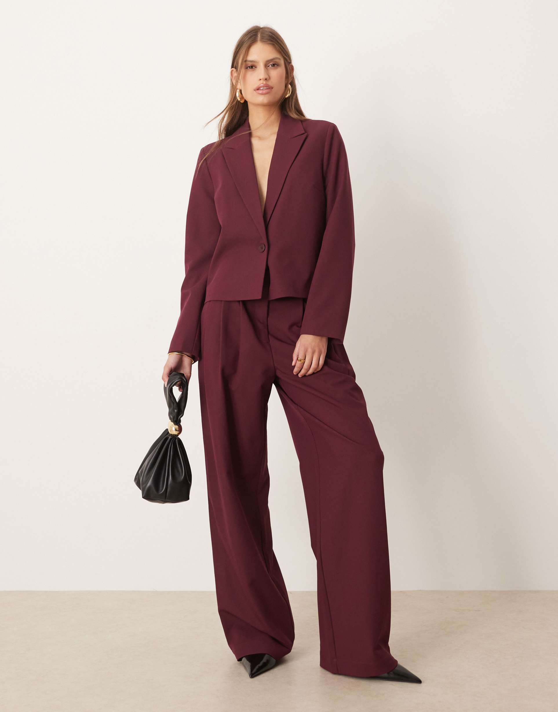 yas high waist tailored pants in burgundy - part of a set