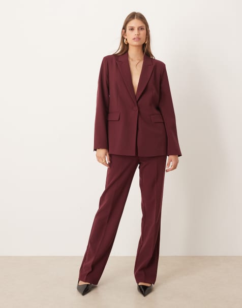 YAS high waisted tailored trousers co-ord in burgundy