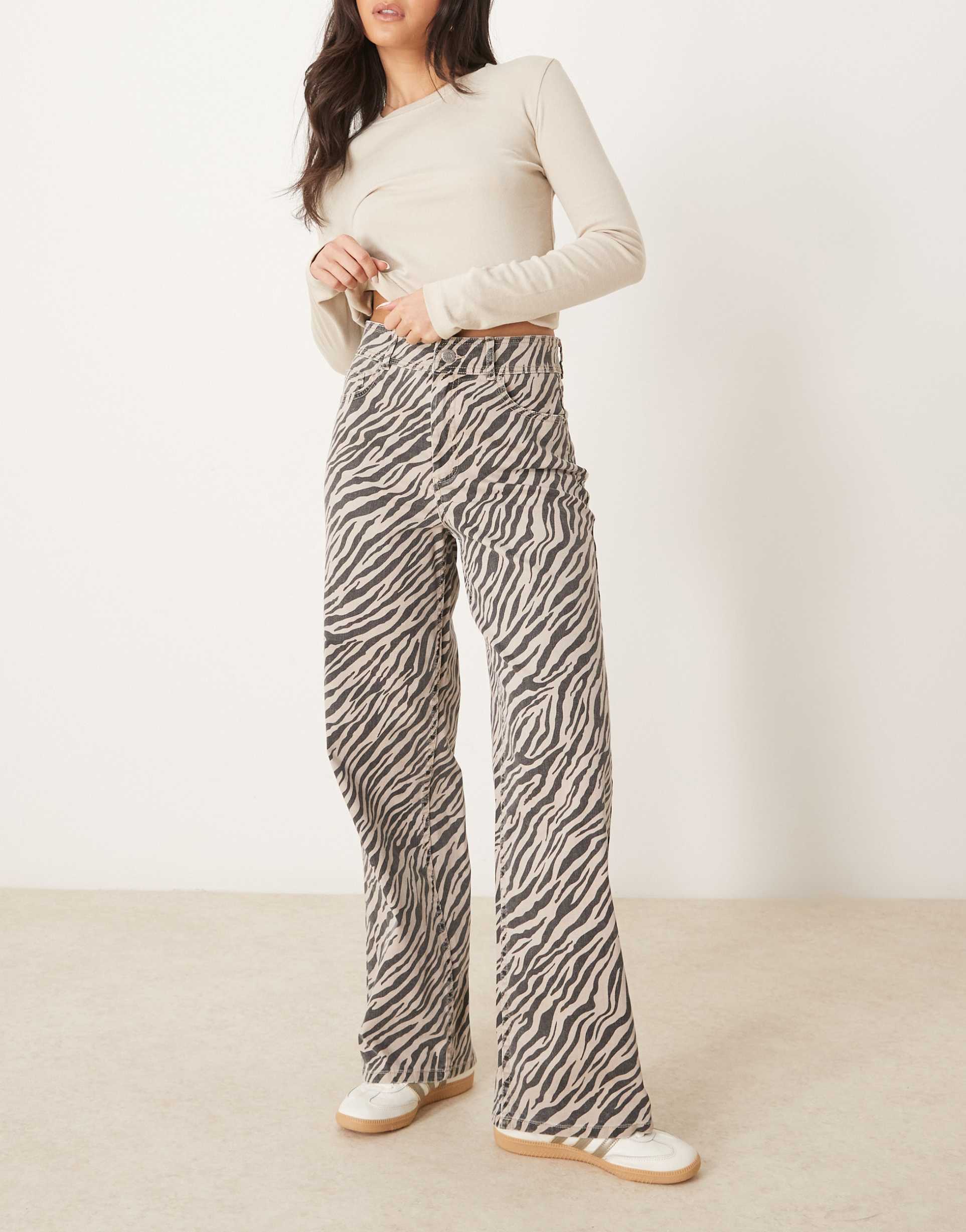 yas high waist wide leg jeans in zebra print