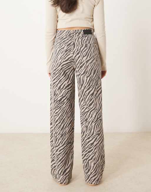 YAS high waist wide leg jeans in zebra print, 2 of 5