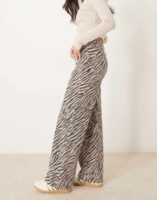YAS high waist wide leg jeans in zebra print, 3 of 5