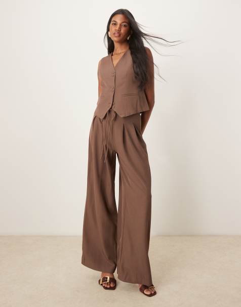 YAS high waist wide leg pants in coffee - part of a set - view 1