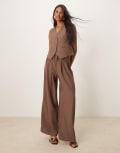 [YAS] YAS high waist wide leg pants in coffee (part of a set)-Brown L COFFEE QUARTZ