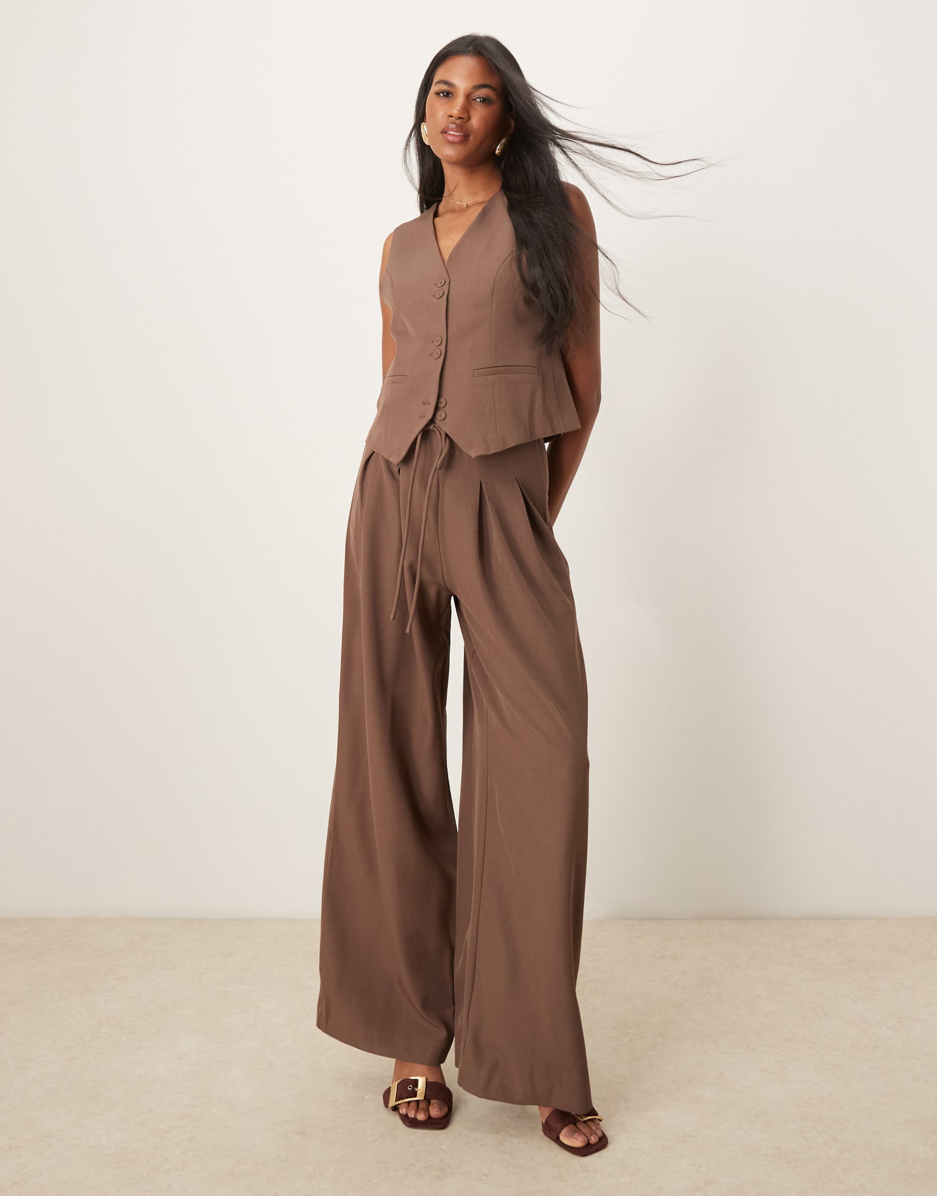 yas high waist wide leg pants in coffee - part of a set