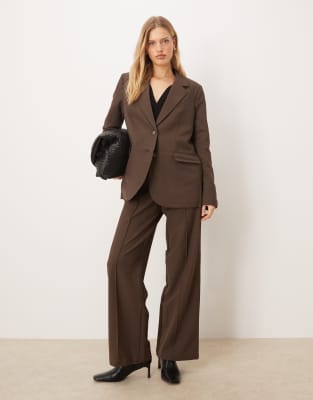 Y.a.s. High Waist Wide Leg Tailored Pants In Brown