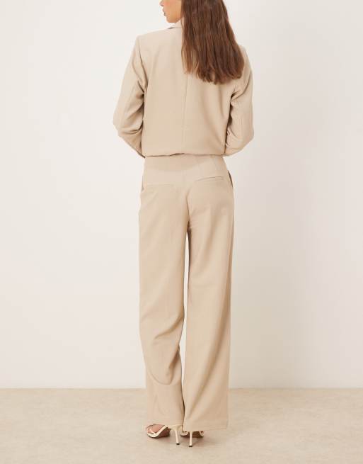 YAS high waist wide leg tailored trouser co-ord in cream, 4 of 5