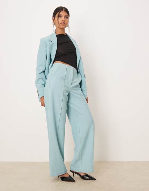 YAS high waist wide leg tailored trouser co-ord in teal blue
