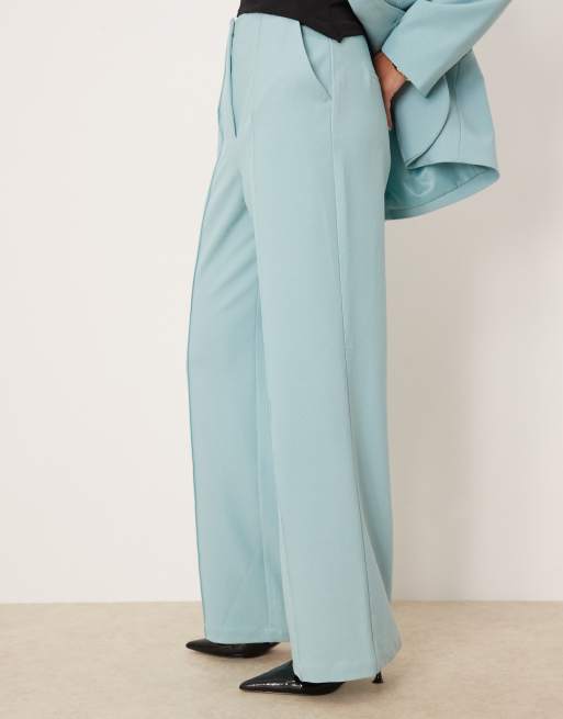 YAS high waist wide leg tailored trouser co-ord in teal blue, 2 of 5