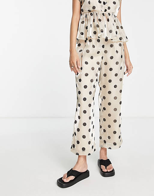 Y.A.S high waisted cropped pants in beige spot (part of a set)