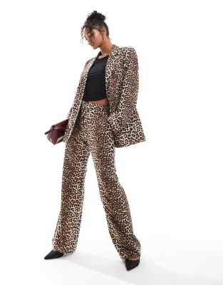 high waisted flare pants in leopard print - part of a set-Multi