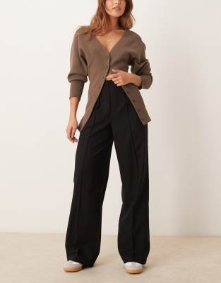 YAS YAS high waisted front seam pintuck trouser in black