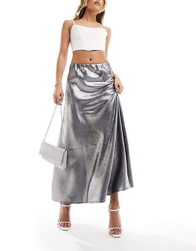 Y.A.S - high waisted maxi skirt in grey metallic