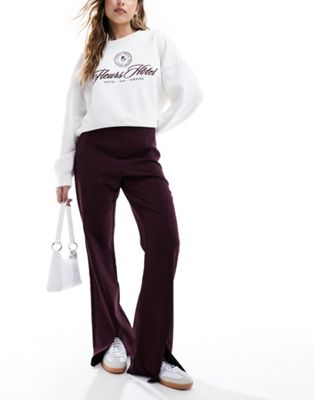 Y.A.S high waisted split hem trousers in burgundy