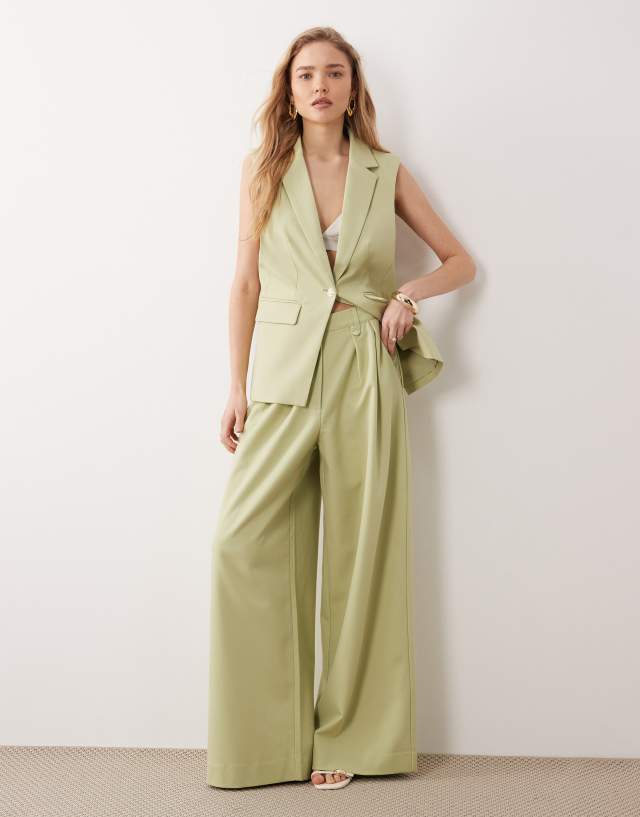 high waisted dress pants for sale YAS tailored in winter green - part of a set do-long