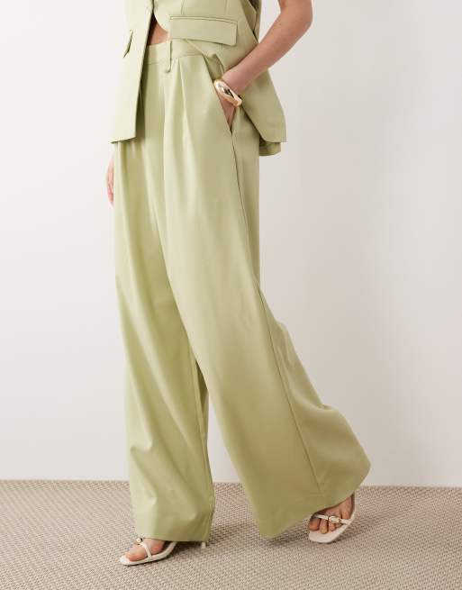 YAS high waisted tailored pants in winter green, 2 of 5