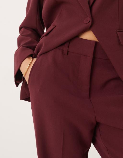 YAS high waisted tailored trousers co-ord in burgundy, 3 of 5