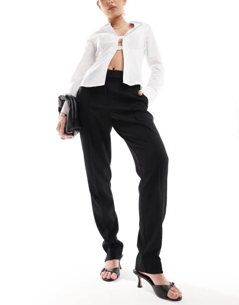 YAS high waisted tapered trousers in black - BLACK - view 1