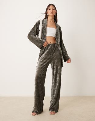 high waisted textured velvet pants in black ink - part of a set