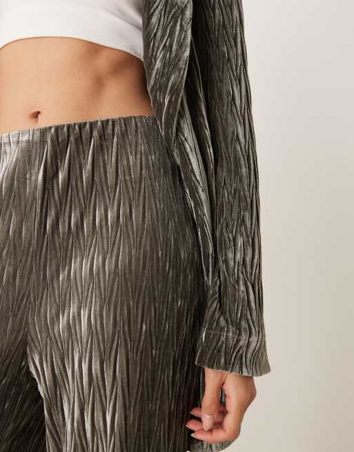 YAS high waisted textured velvet pants in black ink - part of a set