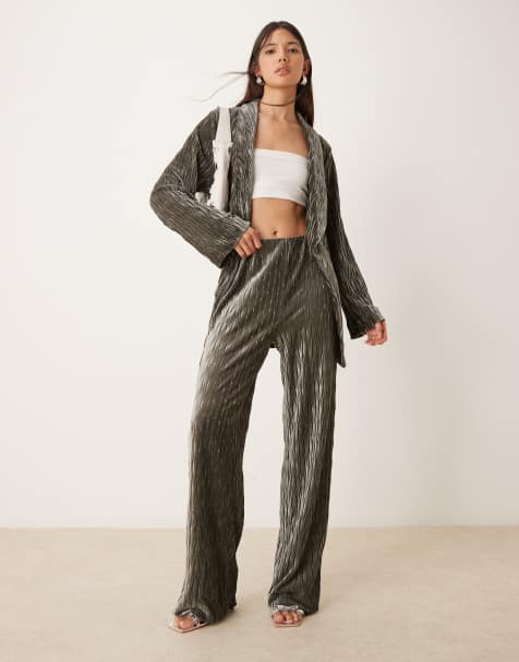 YAS high waisted textured velvet trousers co-ord in black ink - view 1