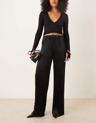 YAS YAS high waisted velvet trousers in black