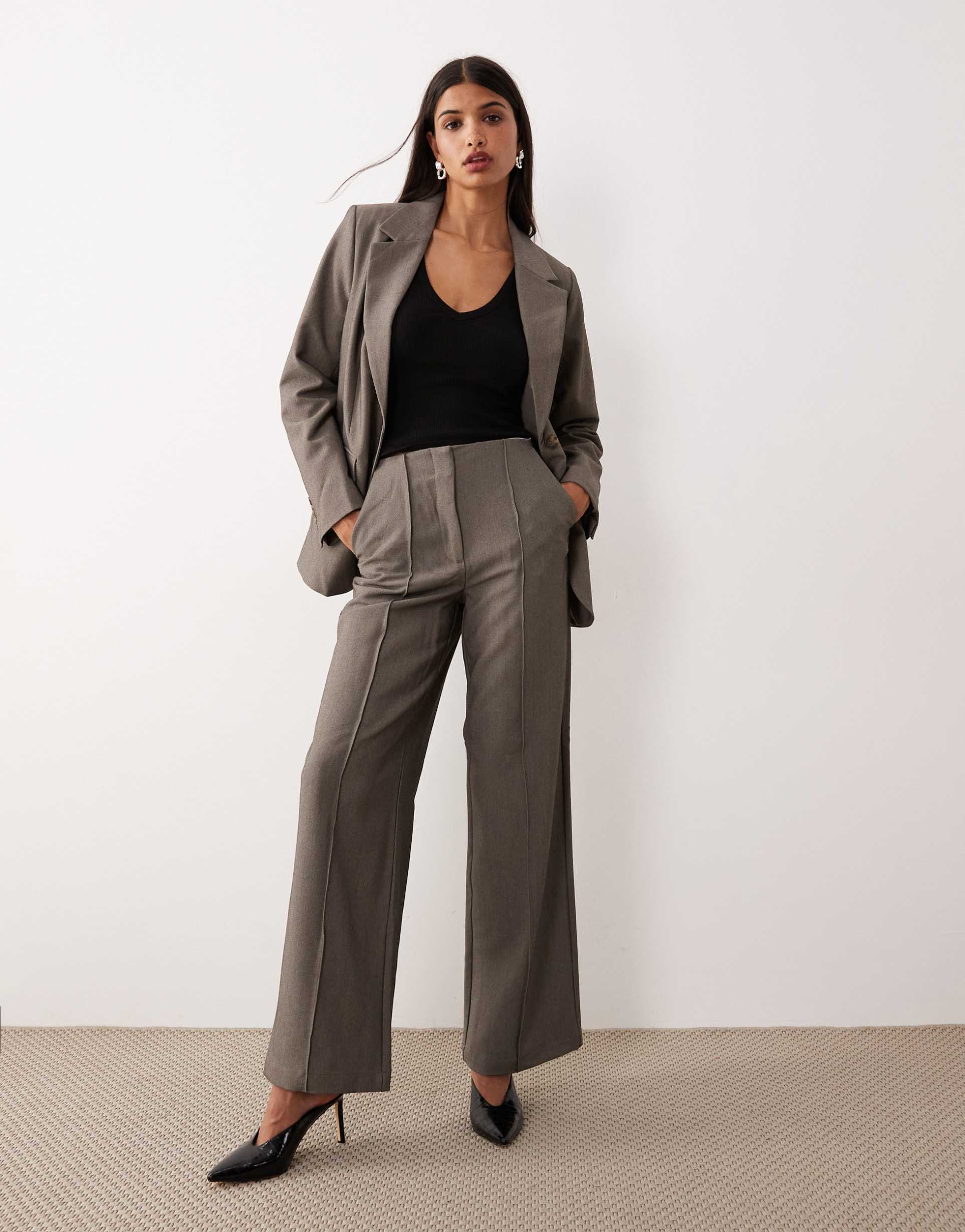 yas high waisted wide leg pants in gray melange - part of a set