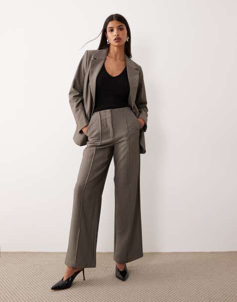 YAS high waisted wide leg pants in grey melange (part of a set) - view 1