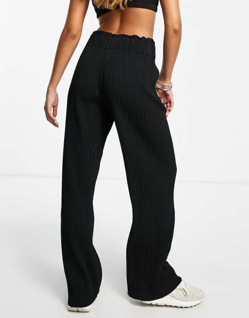 YAS high waisted wide leg plisse pants in black, 2 of 4