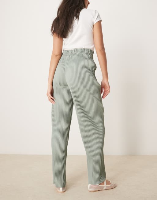 YAS high waisted wide leg plisse pants in iceberg green, 2 of 5