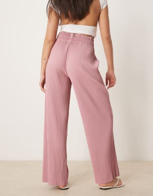 Y.a.s. High Waisted Wide Leg Plisse Pants In Pink