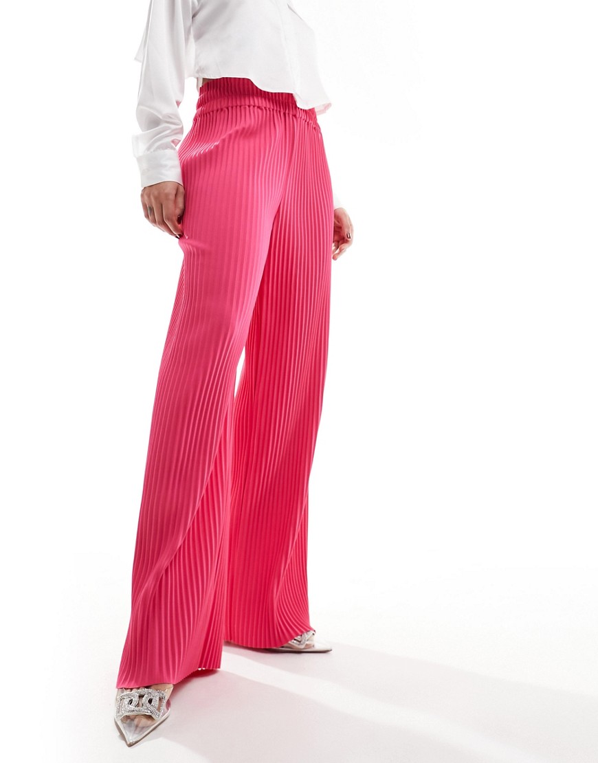 Y. A.S high waisted wide leg plisse trousers in hot pink