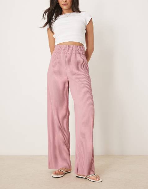 YAS high waisted wide leg plisse trousers in lilas pink - view 1
