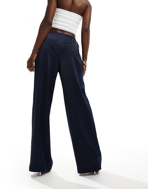 YAS high waisted wide leg satin pant in navy | ASOS YAS high waisted wide leg satin pant in navy | ASOS