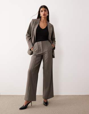 YAS YAS high waisted wide leg trouser co-ord in grey melange