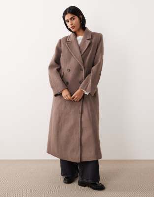 YAS - Hochwertiger, eleganter Maxi-Mantel in Braun mit Struktur-Brown