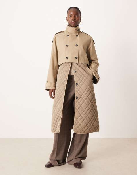 YAS – Hochwertiger, wattierter Longline-Trenchcoat in Beige mit mehreren Tragemöglichkeiten - view 1