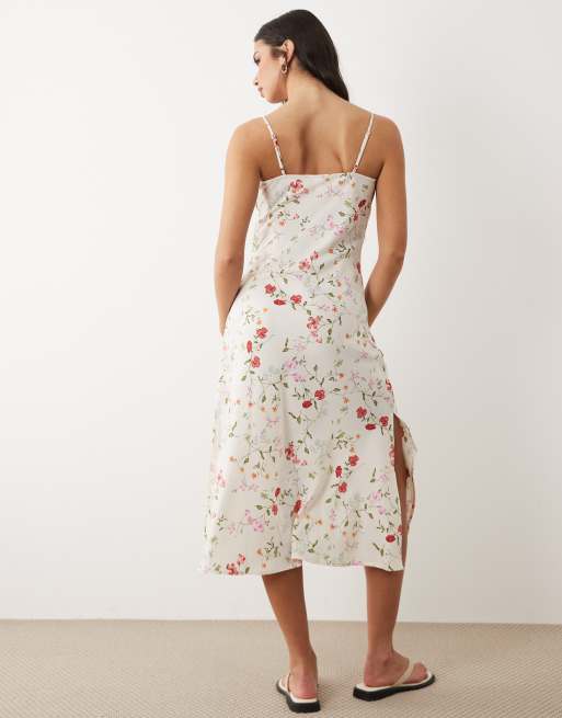 YAS - Hvid cami-midikjole med blomstermønster i satin, 4 af 4