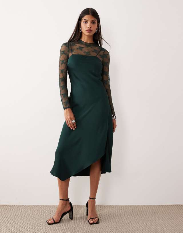 dark green silk slip dress Zara Satin Effect Midi Slip Green Draped Dress Size XS NWT Bloggers  Favourite