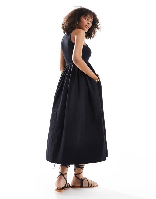 YAS – Hybrid-Maxikleid aus Jersey und Baumwolle in Schwarz mit Ringerrücken, 3 von 4