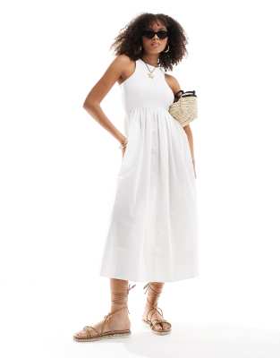 Y. A.S - Hybrid-Maxikleid in Weiß aus Baumwoll-Jersey mit Ringerrücken Weiß M