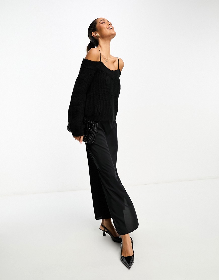 Y. A.S hybrid midi jumper dress with satin slip in black