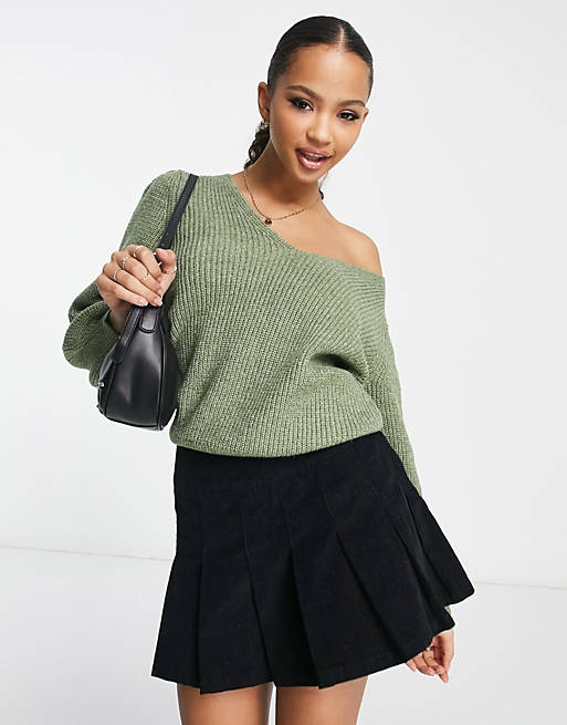 Y.A.S. Isma voloume sleeve ribbed jumper in green | ASOS