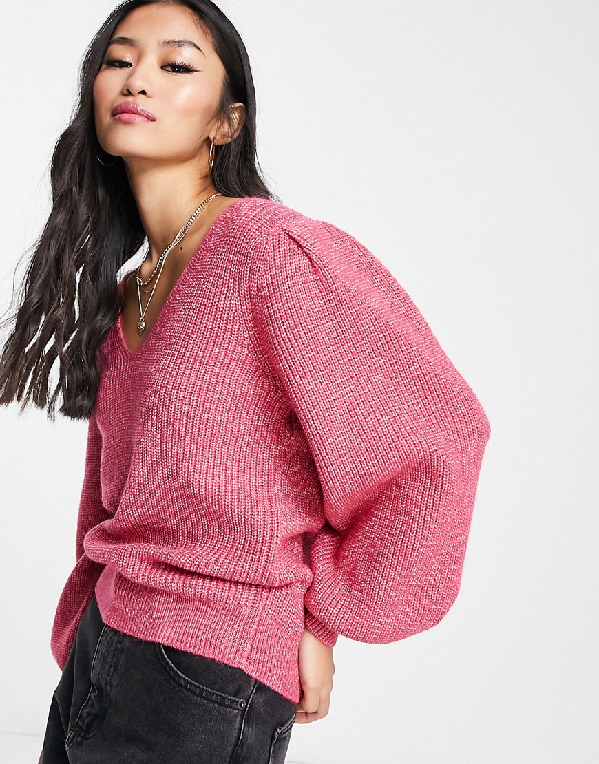 Y.a.s. . Isma Volume Sleeve Ribbed Sweater In Bright Pink