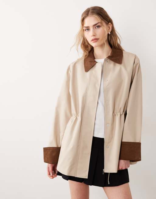 YAS - Jack van keperstof met corduroy afwerking in oxford beige, 2 van 4