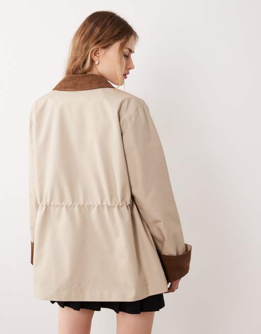 YAS - Jack van keperstof met corduroy afwerking in oxford beige, 3 van 4