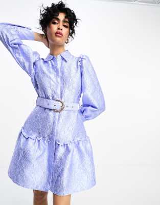 Y. A.S jacquard belted mini shirt dress in lilac-Purple