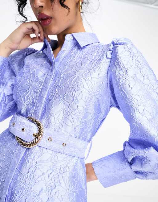 Belted Mini Shirt Dress, Blue