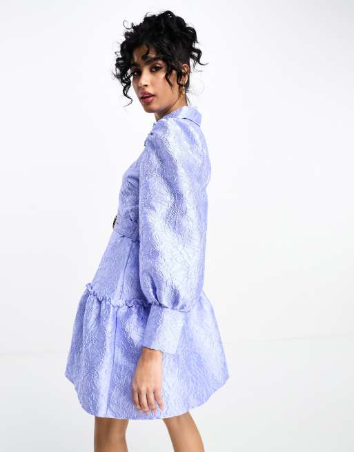 Y.A.S jacquard belted mini shirt dress in lilac