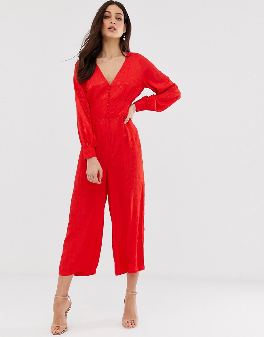 Y.A.S jacquard jumpsuit with waist detail-Red