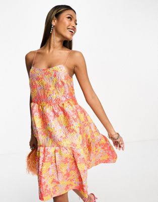 Y.A.S jacquard midi dress in pink florals